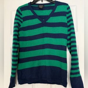 Lord & Taylor Green and Navy Striped Sweater
